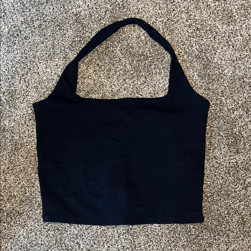 Abercrombie Black Women's Halter crop Top square neck size Large stretchy